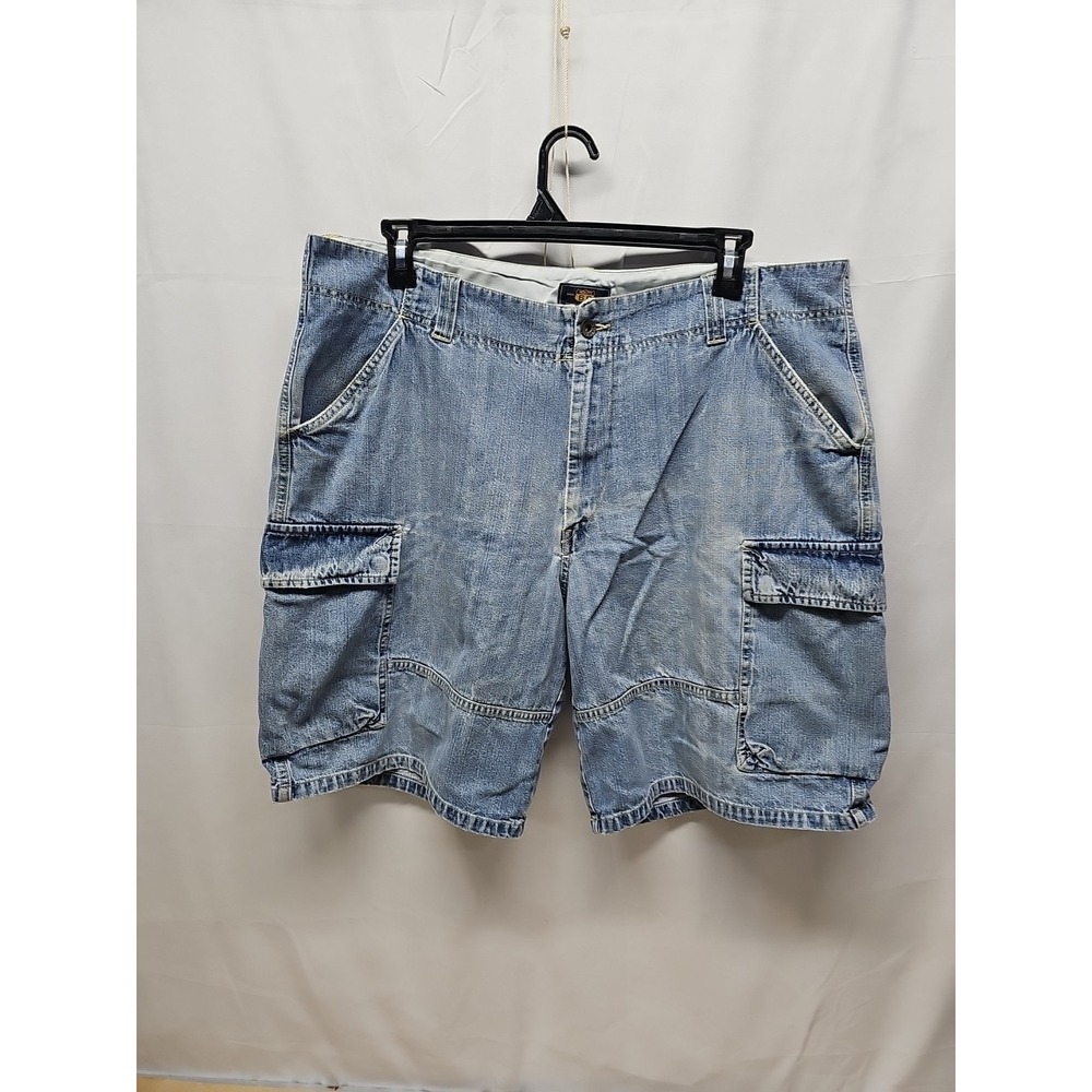Vtg 90s Route 66 Denim y2k Skater Cargo Shorts Size 42 inseam 10 Cotton Faded‎